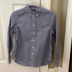 Boys blue and white button down shirt